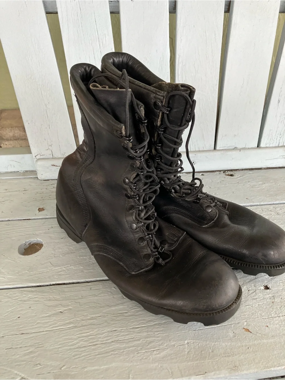 Men's Black Leather Lace-Up Combat Boots RO SEARCH Vintage Military